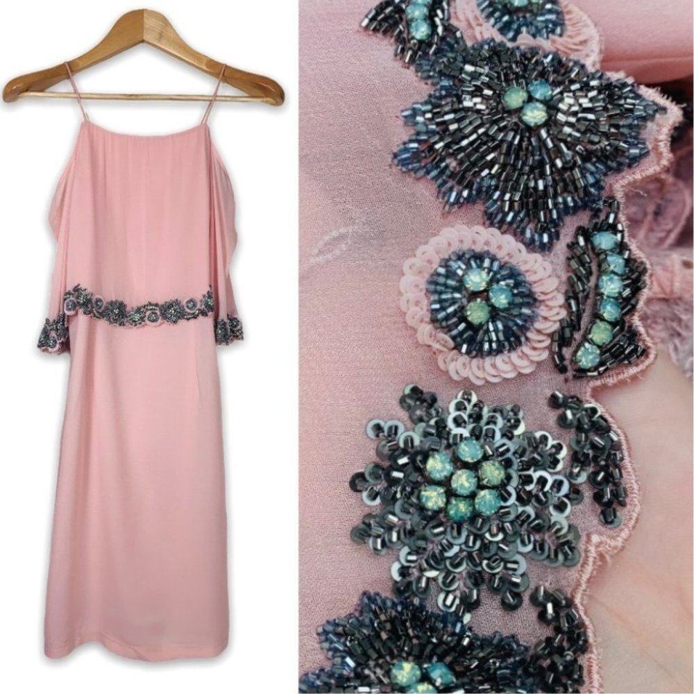 BHLDN Pink Mini Dress with Blue Embellishments